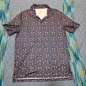 1764 Golf Polo Shirt MED Donut Ice Cream Milkshake Print Stretch Performance